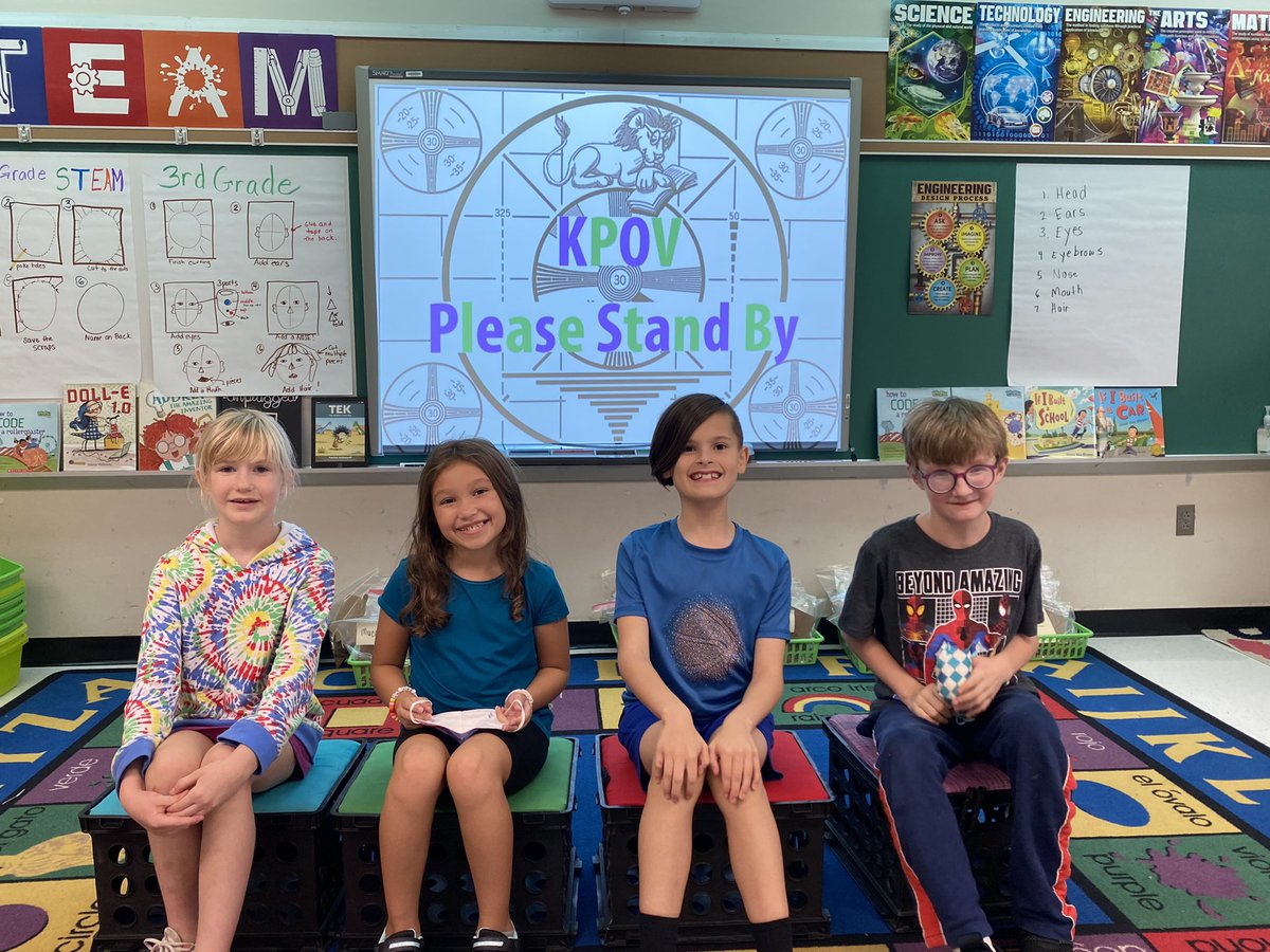 kingsparklions's tweet photo. Our 3rd grade #KPOVNews (Kids Point of View) anchors prepping for next week’s news shows! K-3 student leaders #greatmindsatWork https://t.co/4Klmm6lRmg