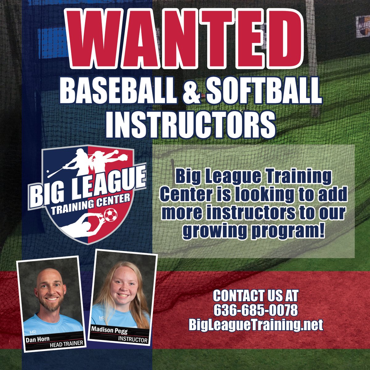 BigLeague_Train's tweet photo. We are looking to add to our already talented baseball and softball instructors! Have experience with college or professional softball or baseball? Want to get started coaching? Already have experience coaching? Give us a call at 636-685-0078. https://t.co/jEpZ4BAWjt
