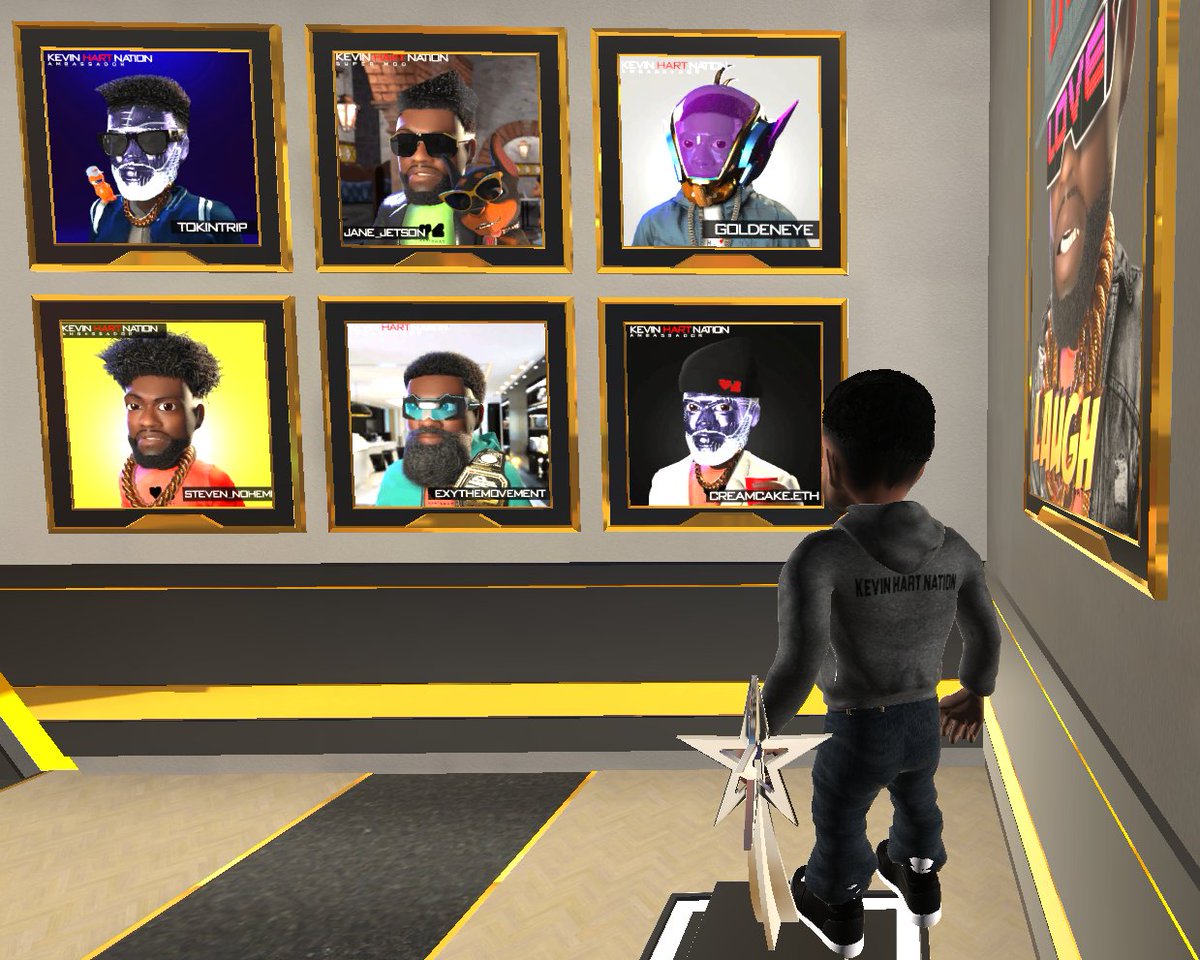 The Ambassadors wall in <a href="/KevinHart4real/">Kevin Hart</a>'s Screening Room, provided by <a href="/VirtuaMetaverse/">Virtua</a> 

This is only the beginning of Kevin's journey into #Web3, #NFTs and the #Metaverse and I am so happy to be a part of it! Thanks <a href="/broadwayallday/">BroadwayAllDay</a> for your leadership and artistry🤟