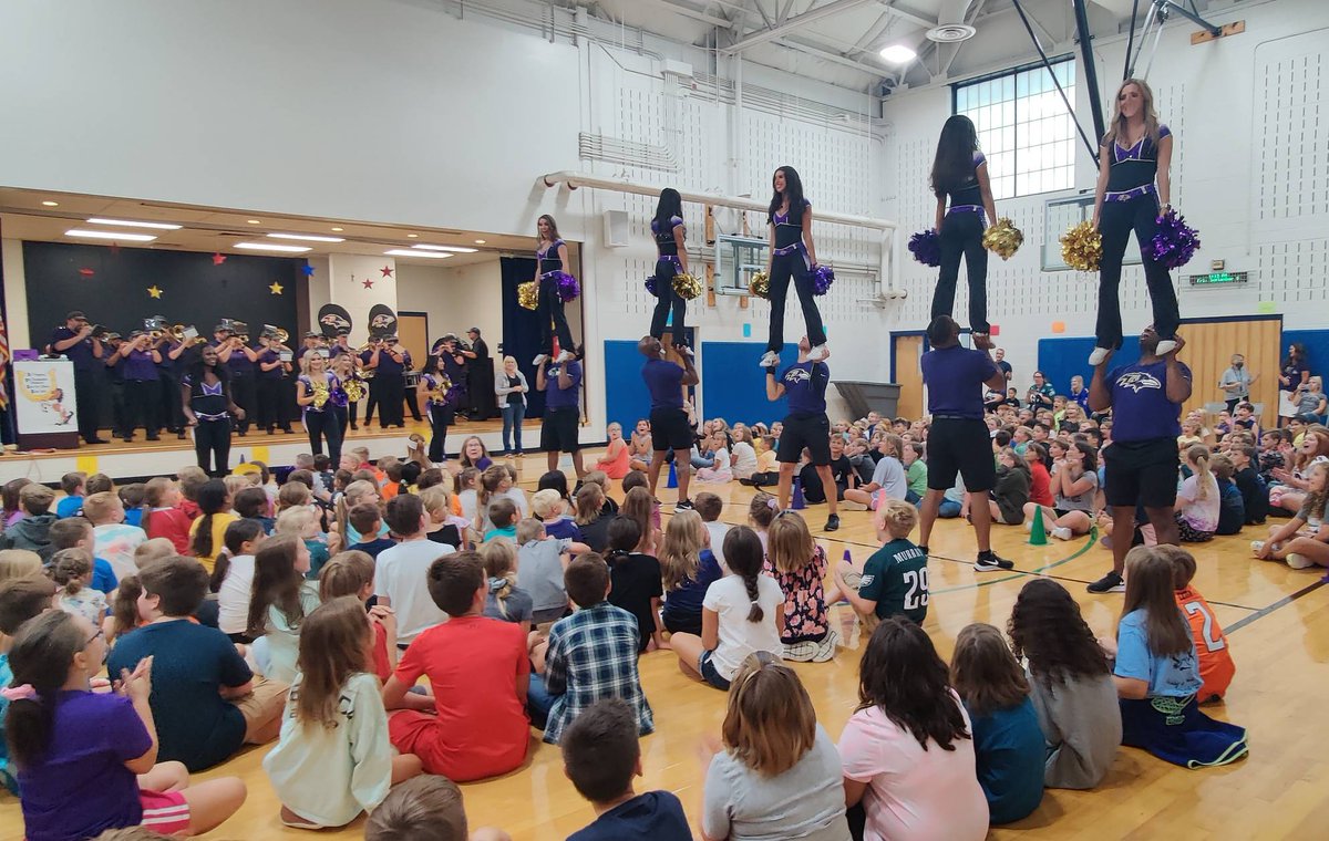 CCPSMD's tweet photo. PURPLE FRIDAY! Thanks to the Ravens band and cheerleaders for visiting CCPS today! https://t.co/67pezMV91e