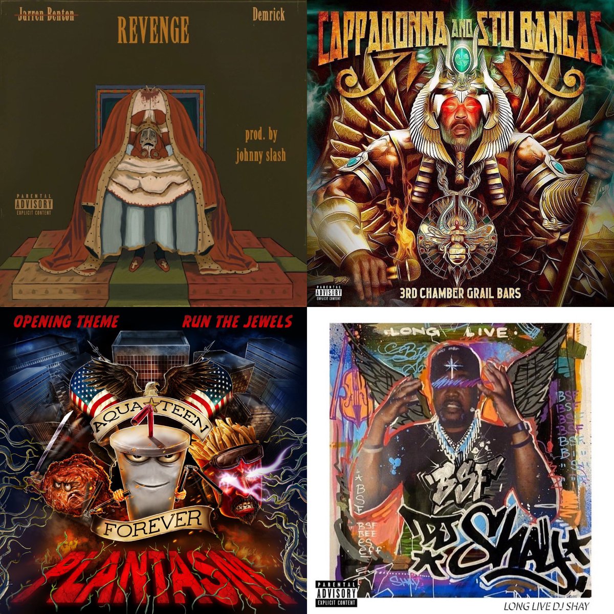 beneathdirt's tweet photo. What are you listening to for #NewMusicFriday?

Pictured:

#JarrenBenton and #Demrick - Revenge
#Cappadonna and #StuBangas - 3rd Chamber Grail Bars
#RunTheJewels - Opening Theme
#BlackSopranoFamily - Long Live DJ Shay https://t.co/jxdyeAmnBl