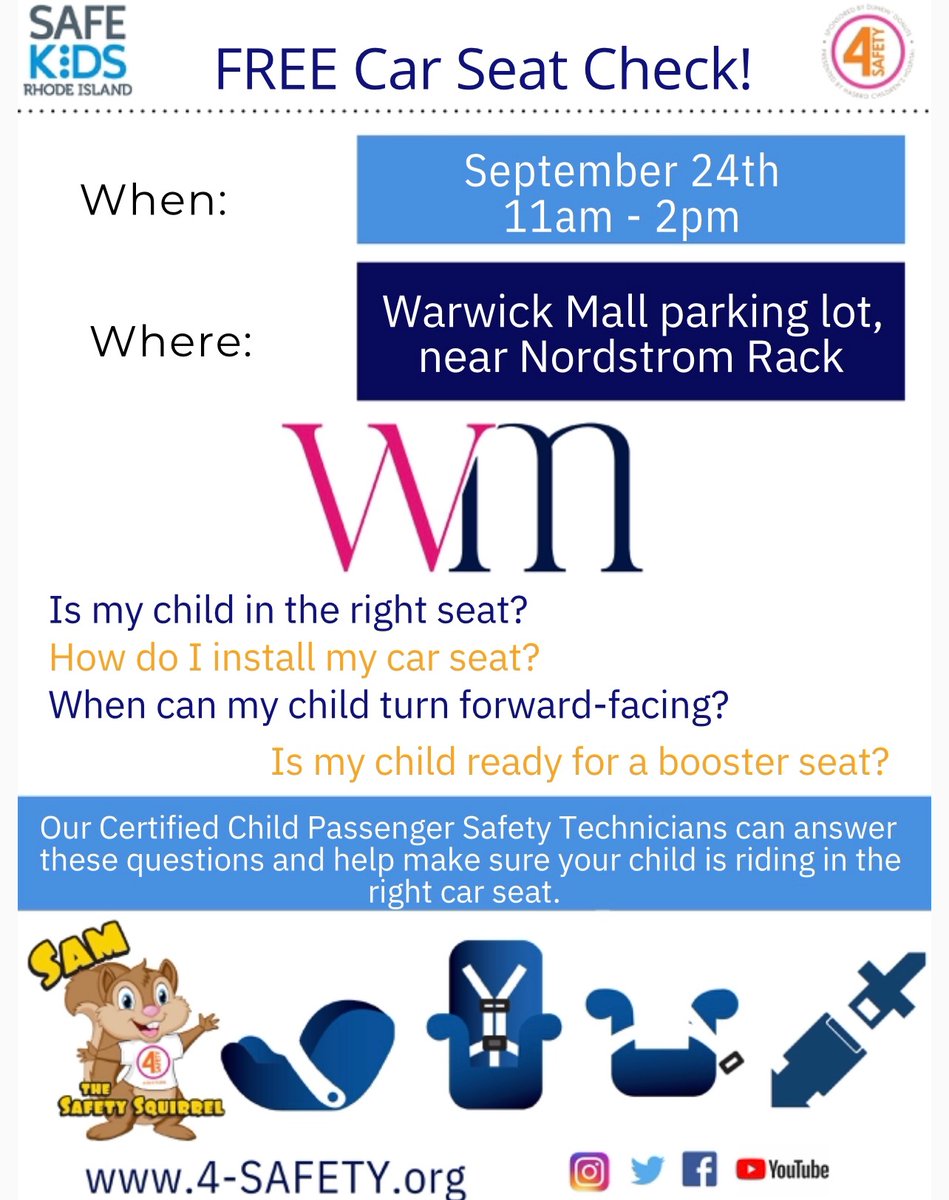 4SafetyVan's tweet photo. Come and join us at our upcoming event! Don’t miss out this a great opportunity to get your child car seat checked. #4safetyri #StaySafeWith4Safety #carseat #warwickri https://t.co/kpzTpBWIgO