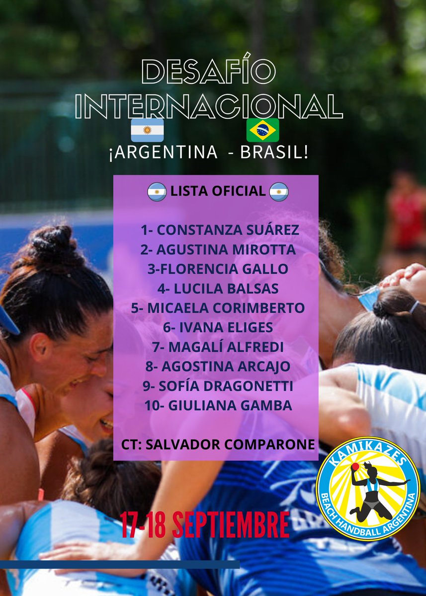 🇦🇷🇧🇷Confirmada la lista para el desafío internacional entre Argentina y Brasil 🇧🇷🇦🇷

El mismo se desarrollará el fin de semana del 17 de septiembre en la ciudad de Marica, Río de Janeiro.