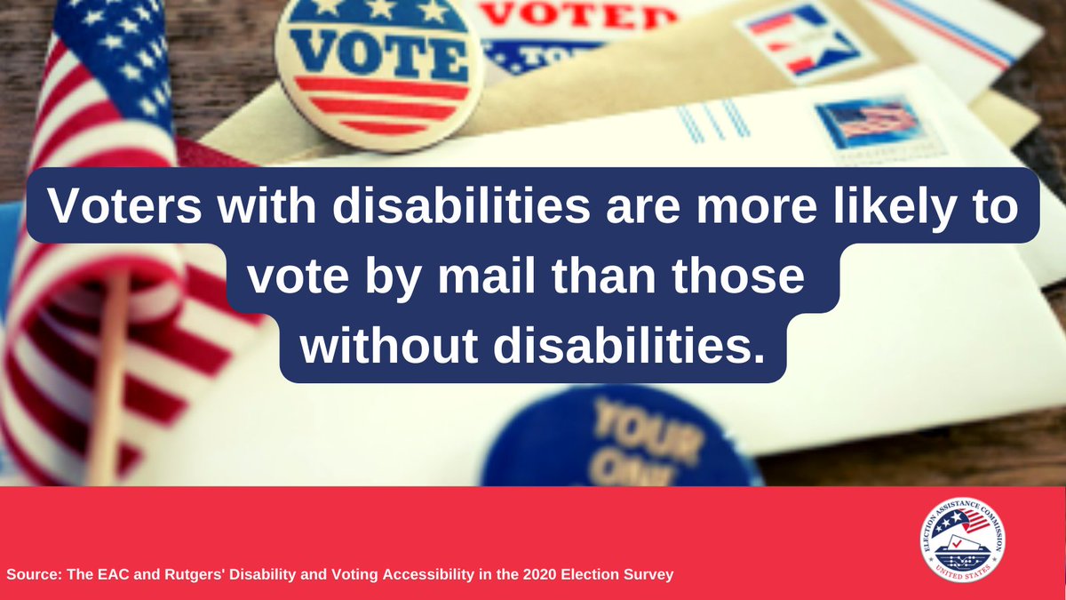Did you know voters with disabilities are more likely to vote by mail ✉️ than those without disabilities? Check out this NEW <a href="/EACgov/">Election Asst. Comm.</a> resource for best practices and checklists on how to make voting by mail more accessible: eac.gov/best-practices… 🧵1/3