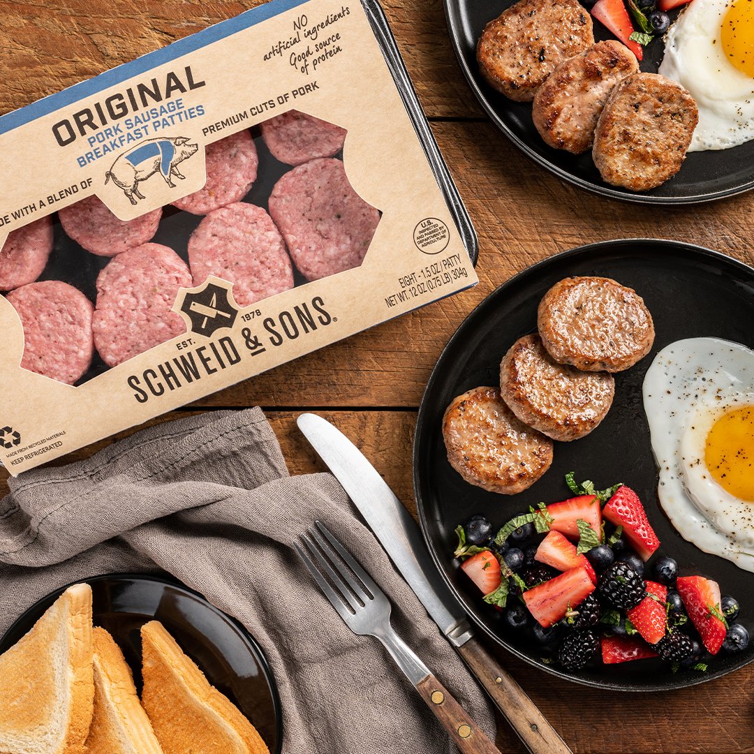 SchweidAndSons's tweet photo. We're filling up more plates by being in more states! Our Pork Sausage Breakfast Patties are now in these stores: @GiantEagle, @GiantFoodStores, @DavesMarketRI, @AdamsMarkets , @shaws.
.
.
.
#schweidandsons #newproduct #pork #porksausage #sausagepatties #protein #breakfast #psbp https://t.co/b8lBEdtdZE