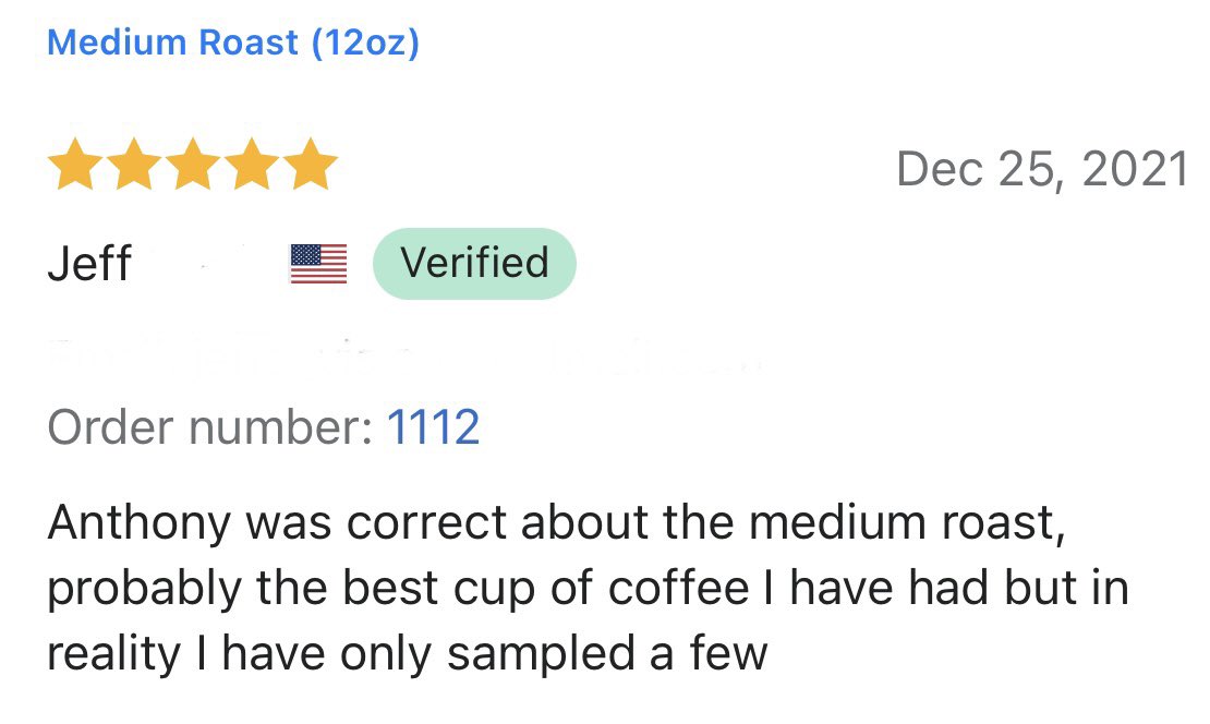 CoffeeJscc's tweet photo. It’s another #FiveStarFriday with Jeff’s review of our Medium Roast.

If you are wondering who Anthony is, he is the host of @AnthonysFavs podcast. Check out the show and don’t forget to register on our website for savings!
#GetCaffeinated #Coffee #Veterans #Charity https://t.co/HLbP2d8v9z