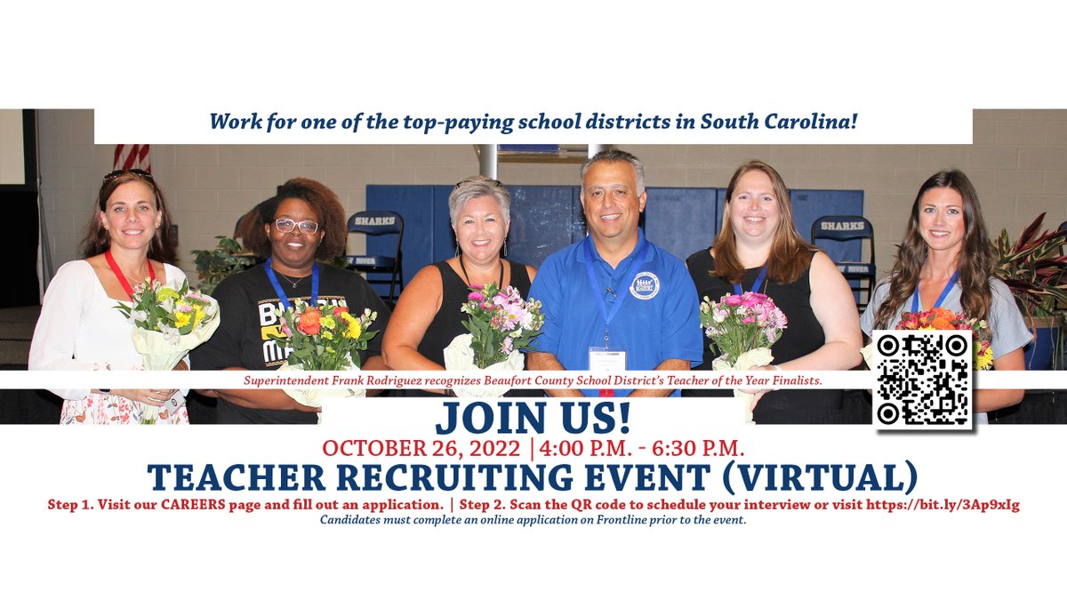 TeachInBCSD's tweet image. We are looking for the best and brightest #teachers to join @BeaufortSchools! Ready to take the leap? Join us on October 26th, for our 1st Teacher Hiring Event of the school year! #lovewhereyoulive #lovewhereyouwork
