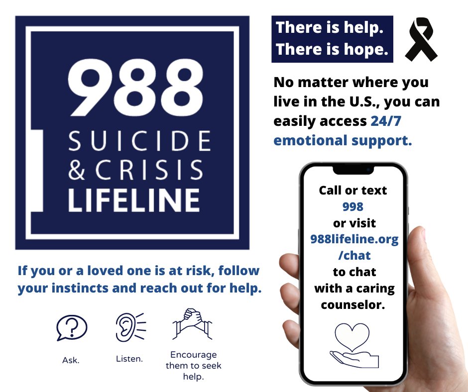 September 10th marks World Suicide Prevention Day. 
The National Suicide Prevention Lifeline which has existed since 2005, is now available nationwide via three-digit dialing code- 988- making it easier for those in crisis to get the help they need.