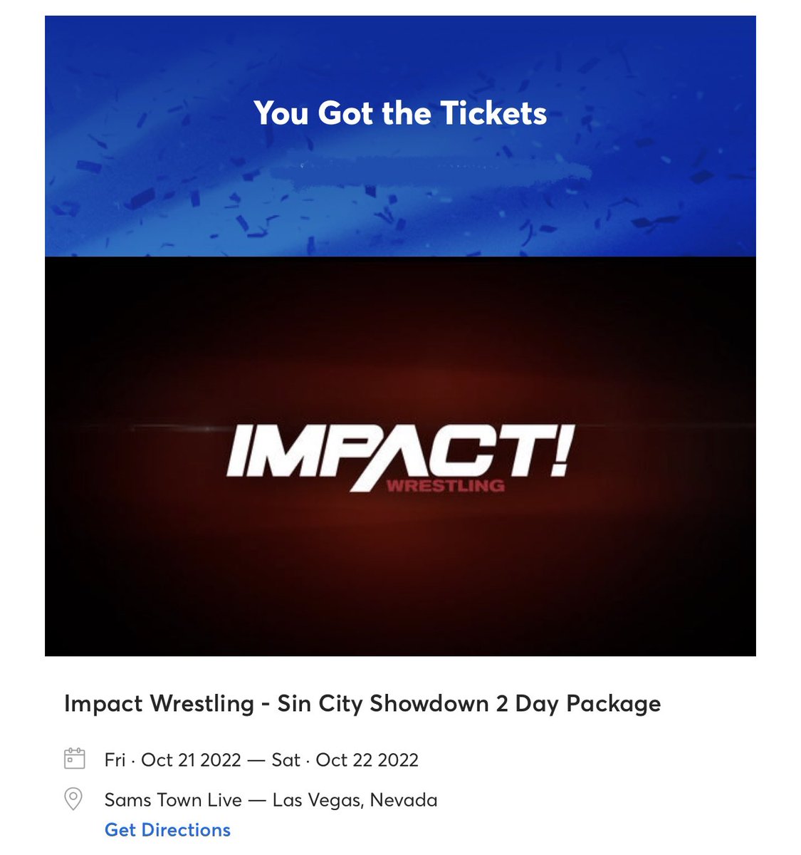 I completely almost forgot about @IMPACTWRESTLING tickets for #SinCityShowdown in Vegas. Luckily it didn’t sell out but good to see that it’s selling well. Lets GO!