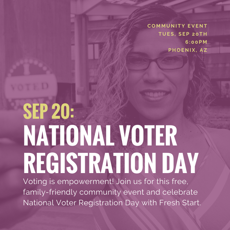 FreshStartWomen's tweet photo. Voting is empowerment! 🗳 We are so thrilled to host our first-ever #NationalVoterRegistrationDay celebration at Fresh Start!

Join us for this free, family-friend community event!

📋 Register to vote 
🍴 Food trucks
🎟 Games
🎨 Crafts &amp; face painting

🔗https://t.co/ek2XunO6Cj https://t.co/wL23vg4G1t
