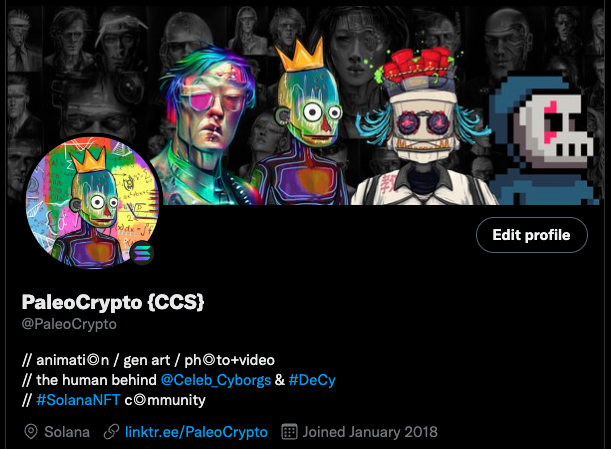 New banner w/ my:
<a href="/Celeb_Cyborgs/">Celebrity Cyborg Society {CCS}</a>
<a href="/monquiat/">MONQUIAT.</a>
@InfectedMob
<a href="/MaskedApeDAO/">MaskedApe DAO</a> 👇

What should I scoop next?

Looking at . . .
<a href="/GothicDegens/">Gothic Degens</a>
<a href="/GhostKidDAO/">Ghost Kid</a>
@Bad_trip_mask
<a href="/degendummies/">Dummified Labs |</a>

What am I missing #SolanaNFT fam?
#NewProfilePic