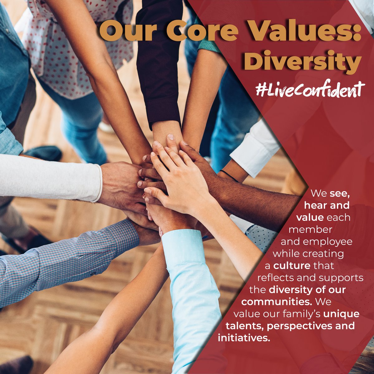 KirtlandCU's tweet photo. DIVERSITY: We see, hear and value each member and employee while creating a culture that reflects and supports the diversity of our communities. We value our family’s unique talents, perspectives and initiatives.
#LiveConfident https://t.co/vLBGq7rfRk