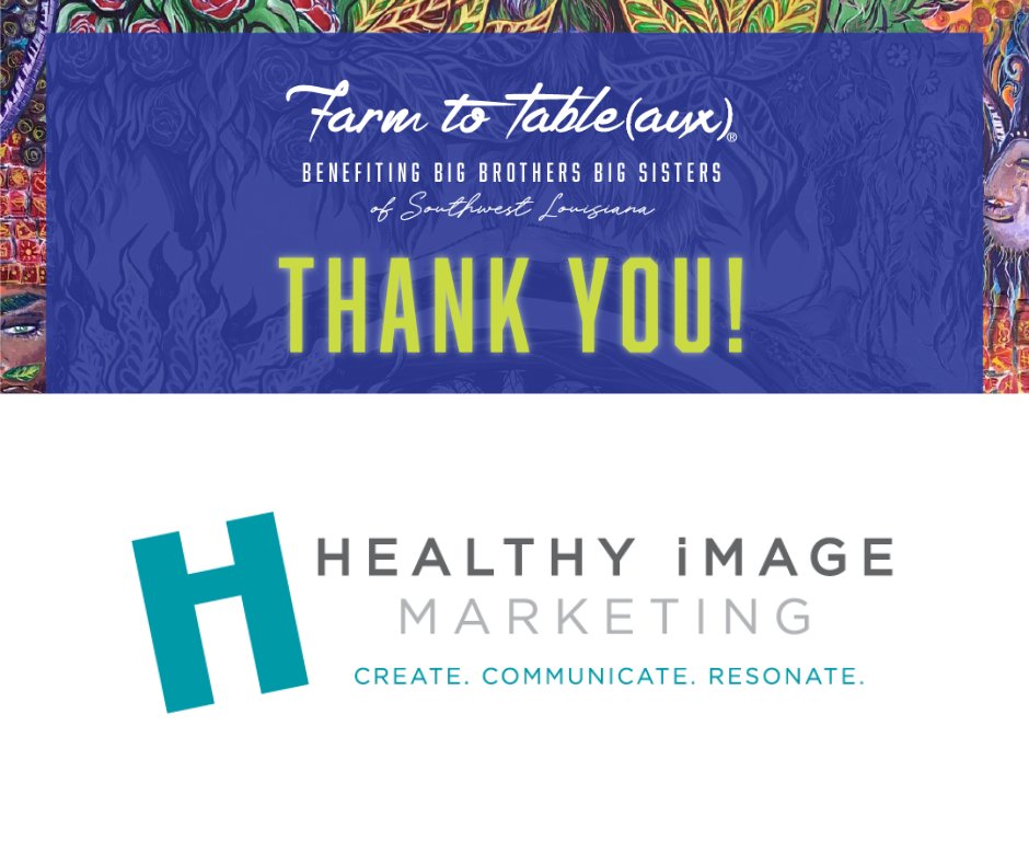 bbbsofswla's tweet photo. #BigThanks to Healthy Image Marketing Agency for their Media Partnership for #farmtotableauxLakeCharles 2022! Their creative minds, awesome video creations &amp; expertise helps us to bring our #BBBSSWLA vision &amp; mission to life! We couldn't do it without you! #HelloHavana https://t.co/HJ2zI0dLSb