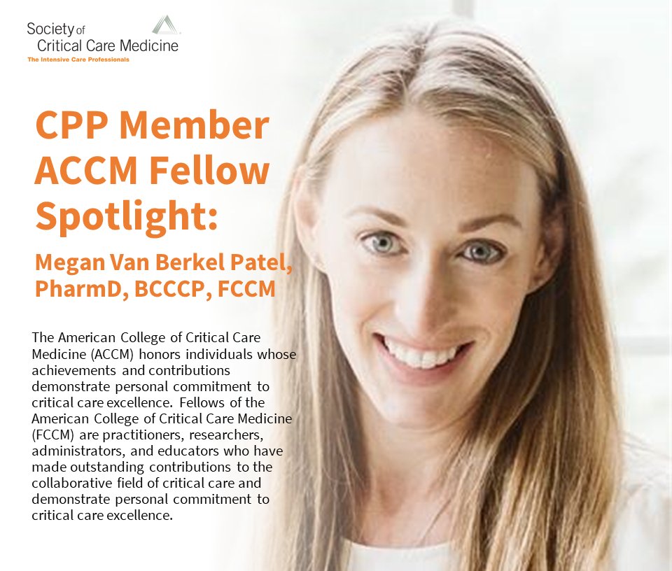 🌟 FCCM Spotlight: Megan Van Berkel Patel, PharmD, BCCCP, FCCM 🌟

Dr. @MeganVBPatel is a Clinical Pharmacist in the Medical ICU @ErlangerHealth in Chattanooga, TN and director of the PGY2 Critical Care Residency Program <a href="/ErlangerRx/">Pharmacy Residency Program at Erlanger</a>. #PharmICU