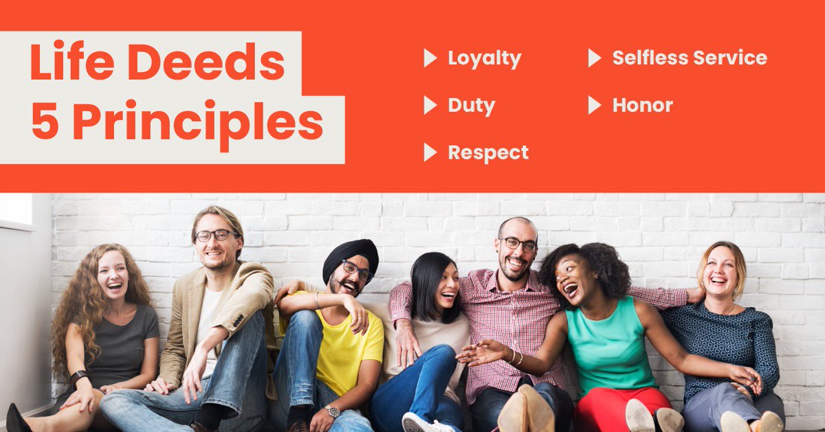 LifeDeedsDMV's tweet photo. At Life Deeds, we follow the following 5 principles: 

Loyalty  
Duty  
Respect  
Selfless Service  
Honor 
 
These principles make up who we are as a community organization.  
 
Click on the link in our bio to find out more.  
 
#LifeDeeds #Honor #Trust #Respect #Duty #Loyalty https://t.co/QOsycfL0vD