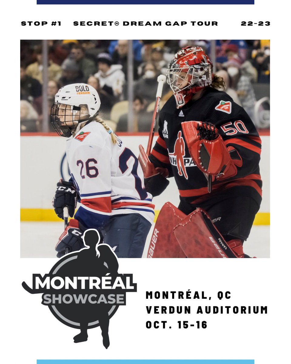 PWHLPA's tweet photo. The countdown is on for the first two stops of the @SecretDeodorant Dream Gap Tour in Montréal and Truro! 

For more information on schedule, streaming, and tickets ⬇️

EN: https://t.co/b2Dc4zIXiu

FR: https://t.co/bc3VrIudUU https://t.co/ZgxsFc5bIO