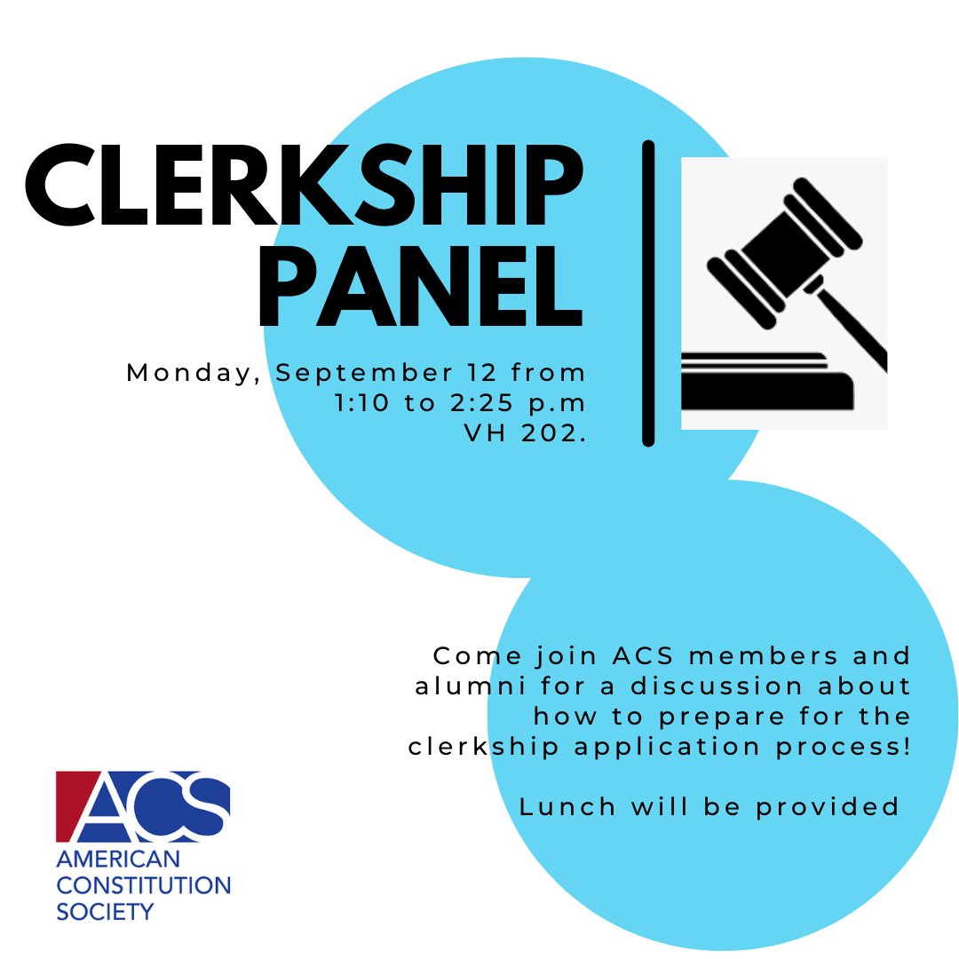 Come join ACS members and alumni for a discussion about how to prepare for the clerkship application process. Let us help you set yourself up for success! 

This event is primarily aimed at 2Ls and 3Ls, but all class years are welcome. Lunch will be provided.