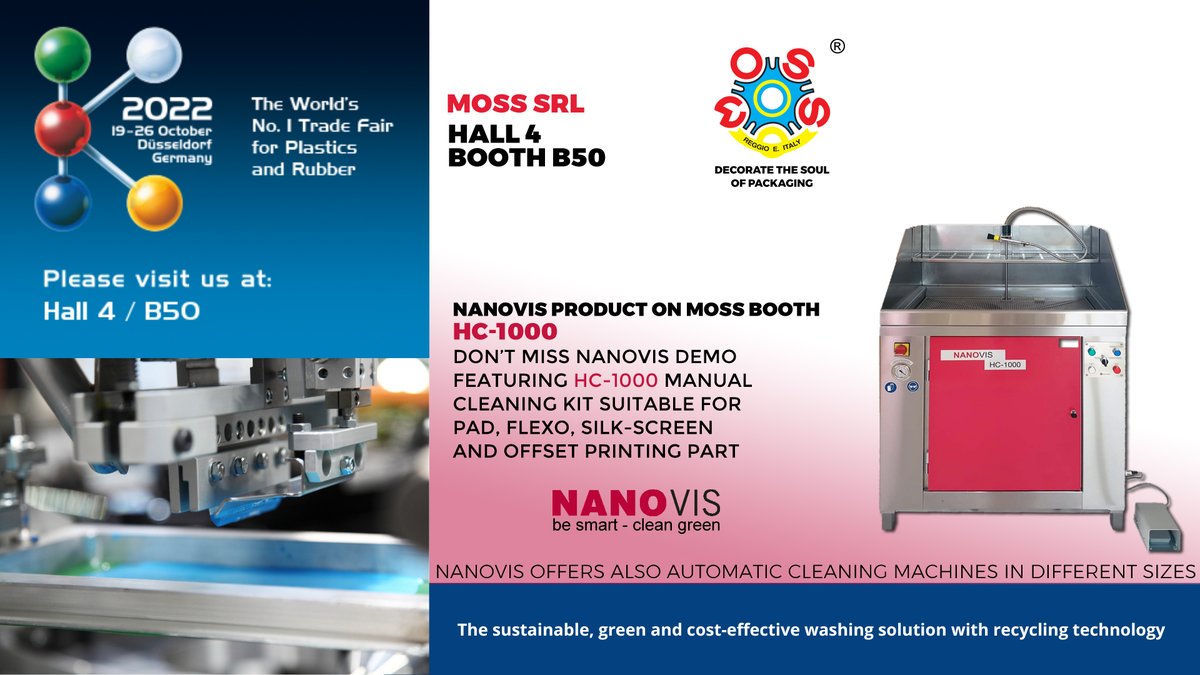 MossItaly's tweet photo. We are pleased to have the NANOVIS team on board again and invite you to join us at #K2022 🙌🏼
Pop in, we will see you at booth n. 4B50! https://t.co/Iwouk1u7qn
#KTradefair #MesseDuesseldorf #printing #plasticdecoration #recycling #sustainability #cleaning @MossItaly #Nanovis https://t.co/f7Ivq28sRk