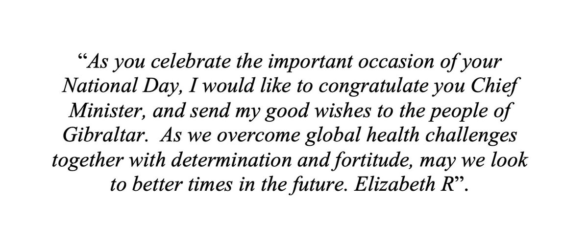 GBCNewsroom's tweet photo. Queen Elizabeth II's last message to Gibraltar, written just days before her death, on the occasion of its 30th National Day, as read out by the Chief Minister @FabianPicardo in a Ministerial Statement on @GBCTVGibraltar https://t.co/W6MkhaZFBR