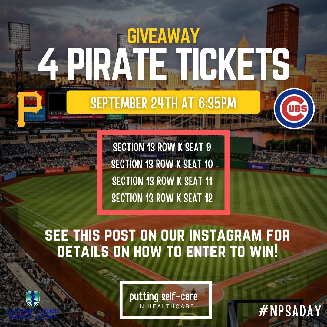 alleghenycms's tweet photo. The ACMS has 4 Pirate tickets to giveaway for the September 24th game against the Chicago Cubs! How do you win these? Check this post out on our Instagram. Follow us. And follow the directions in the caption. Good luck! https://t.co/TpokMUfcqN