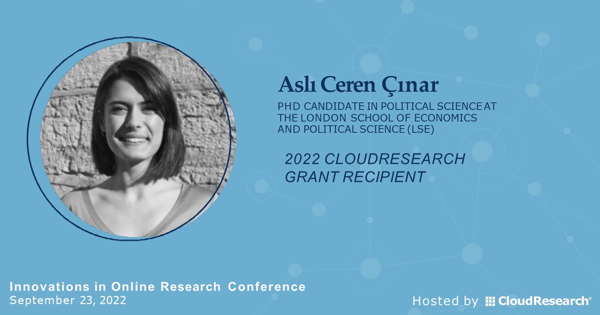CloudResearch's tweet photo. #CRGrant recipient @aslicerencinar will be presenting her winning proposal at #IIOR2022! Come learn how she plans to use computer generated videos to combat #racism and #sexism in politics!
Register now (it’s free)! https://t.co/4O6GwIOngV
#onlineresearch #mrx #PoliSciTwitter https://t.co/ZO4U5nKXMj
