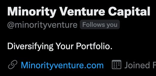 This tagline is 🔥 <a href="/minorityventure/">Minority Venture Capital</a>