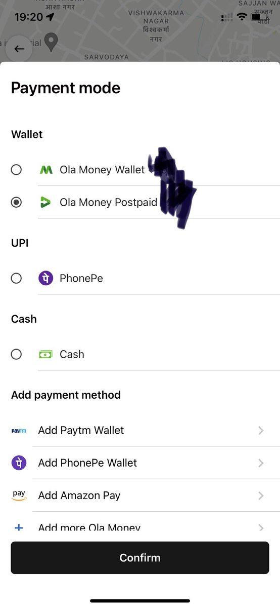 stupidacharya's tweet photo. Fraud by @Olacabs @ola_supports While booking a cab, it shows that u r using Ola money which is prepaid in nature. In reality, the default option is Ola Money Postpaid which is imposed fraudulently on users.. @MORTHIndia @nitin_gadkari plz take action
 #fraudbyolacabs #Olacabs https://t.co/pDrNmMwTWW