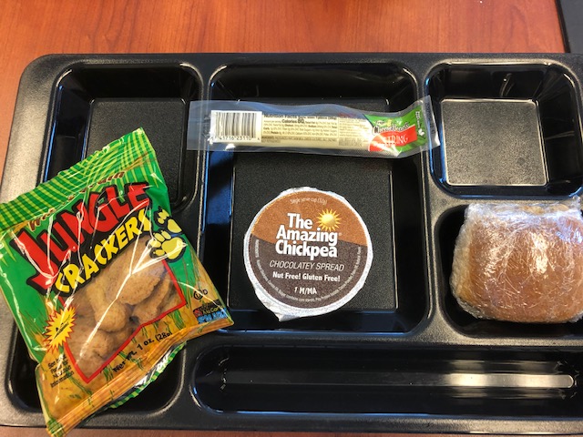 Chicken Burgers are on the Elementary Lunch Menu today, a student favorite!  If they want something meatless, try our yummy, healthy chickpea spread in the Veggie Cool pack!  Lunches always come with a choice of milks and a trip through our colorful fruit &amp; veggie bar!