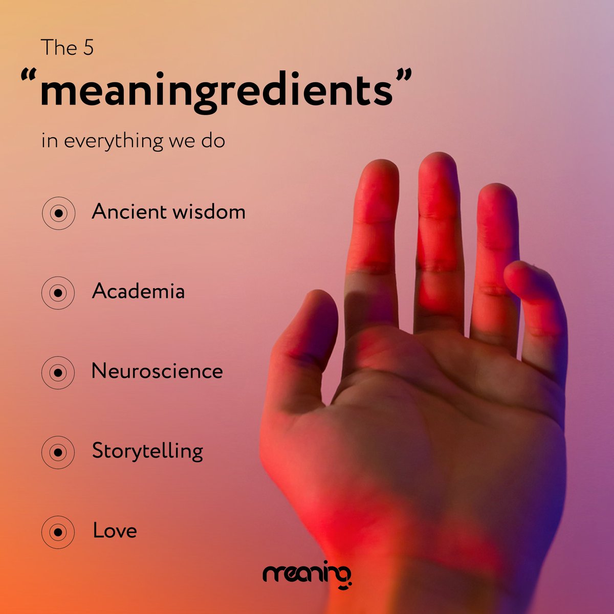 To put it simply, Meaning’s holistic approach aims to make your organization the best environment it can be.
 
Learn more at createmoremeaning.com
 
#createmeaning #culture #invntgroup #theglobalbrandstoryproject #createmeaningnow #meaningglobal