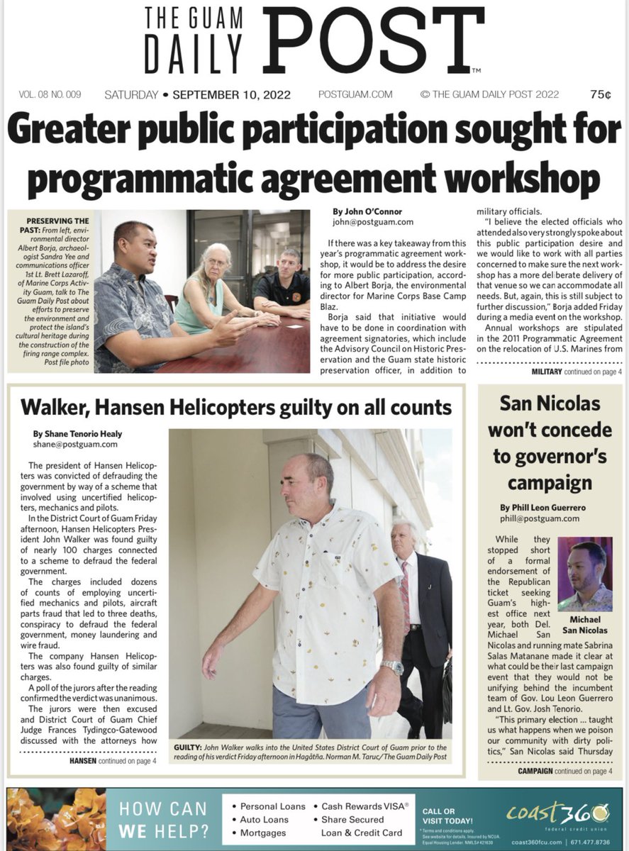 PostGuam's tweet photo. Hafa Adai and good morning!

Here’s todays front page of The Guam Daily Post!

For these stories and so much more, visit https://t.co/Cas96YAbQz 

#StayPOSTed #postguam https://t.co/ZHPxPrsdMV