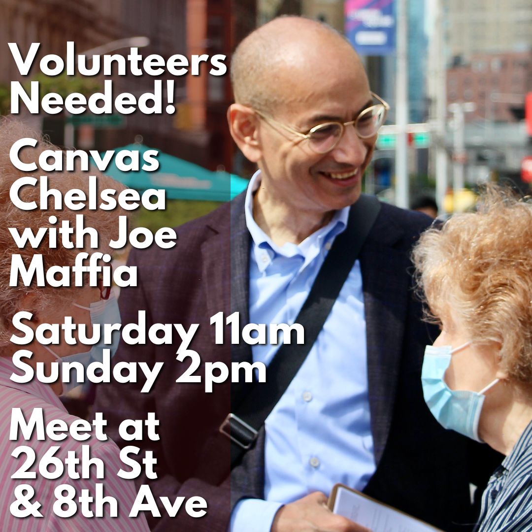 I'd love to see you if you can canvas with me this weekend!  Sat 11am.  Sun 2pm.  
Meeting at 26th St and 8th Ave both days.  
#maffia4ny #election2022 #iloveny