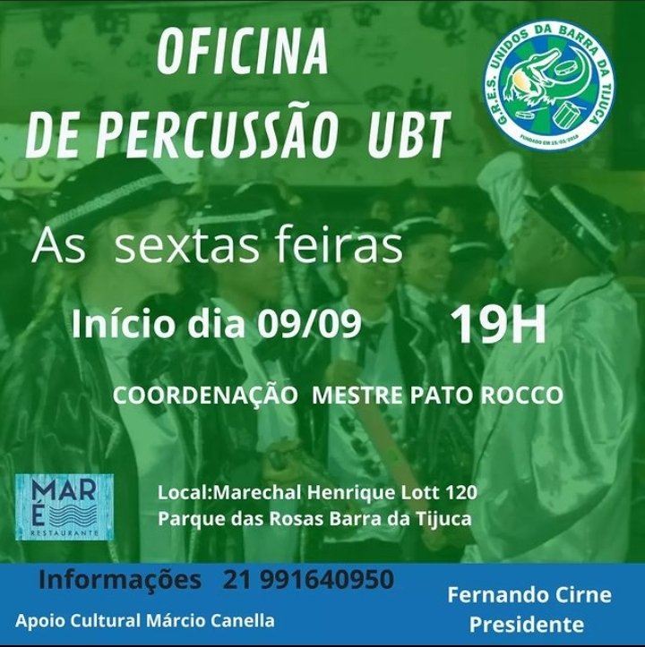 UnidosdaBarra's tweet photo. Começa hoje !!! OFICINA DE PERCUSSÃO DO JACARÉ !! 🐊🐊🐊🐊🐊 mais um Projeto UBT 2023! 

@UnidosdaBarra @cirne_fernando @ClaudiaB1972 @Marcio_Canella @barrasquare @pauloniemeyer @ReginaBeiriz @biarramos @marcyoolliveira https://t.co/OxRbxtZYjt