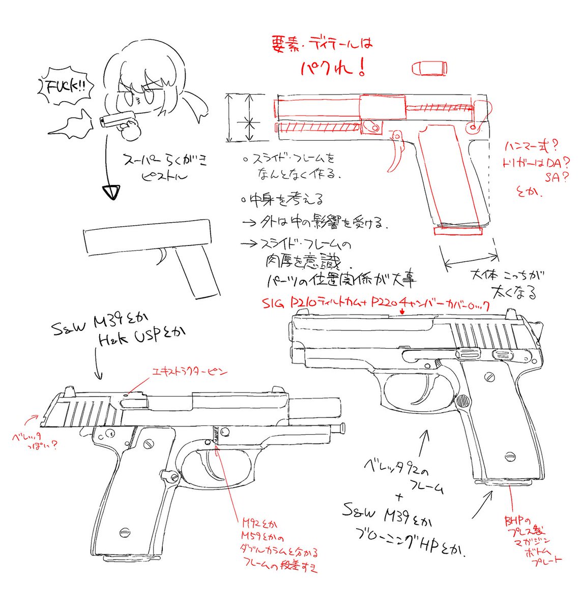 架空銃の描き方というかうろ覚えで描いた何かみたいなのになっちゃった 