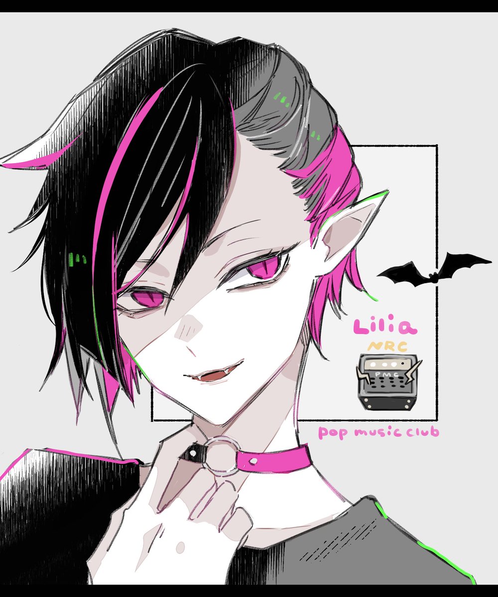 1boy male focus pointy ears pink hair black hair solo choker  illustration images
