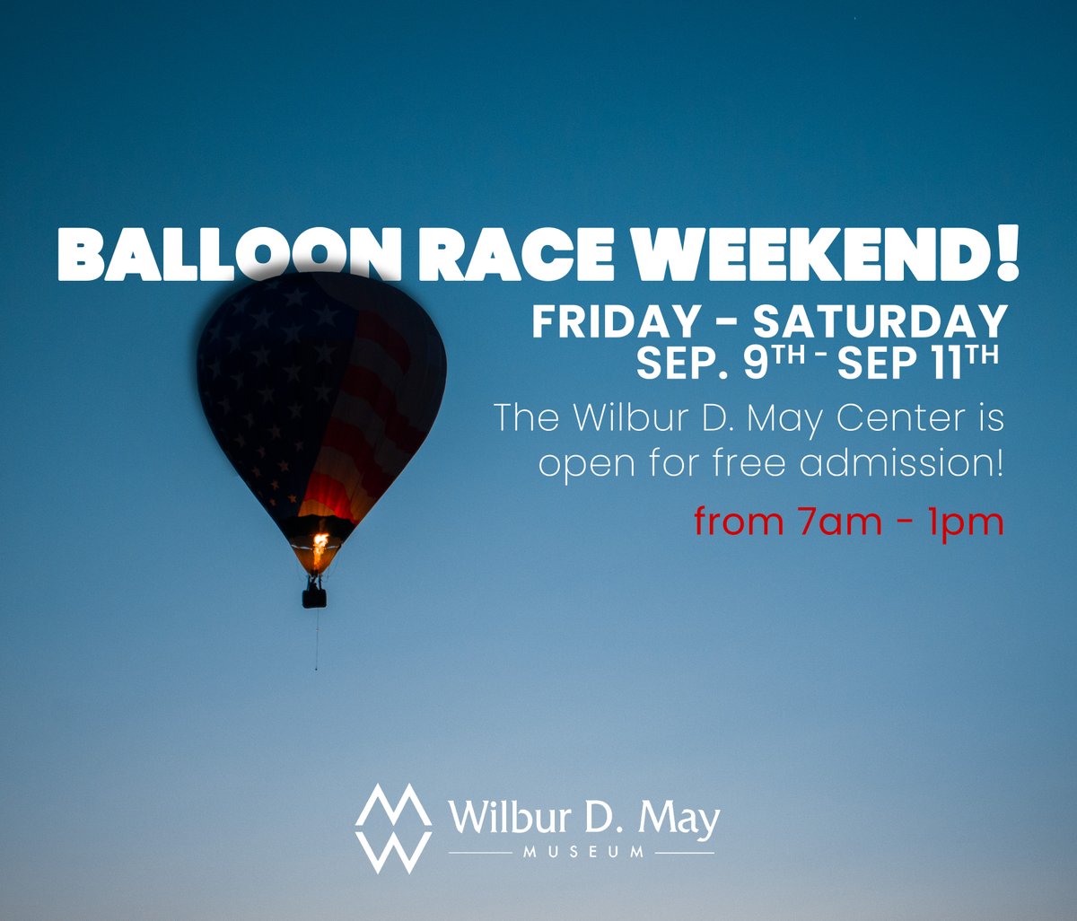 RenoMayCenter's tweet photo. The most beautiful weekend in Reno is here! Remember, the museum has FREE admission this whole weekend in honor of this event! 🔥

Come on by and travel the world by walking through our current exhibition! 🌎

#renoballoonrace https://t.co/9teIyHuCOC
