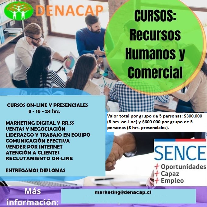 #ContigoCHV Somos otec Denacap Ltda. y realizamos cursos cerrados a empresas y particulares para grupos desde 2 a 5 alumnos.