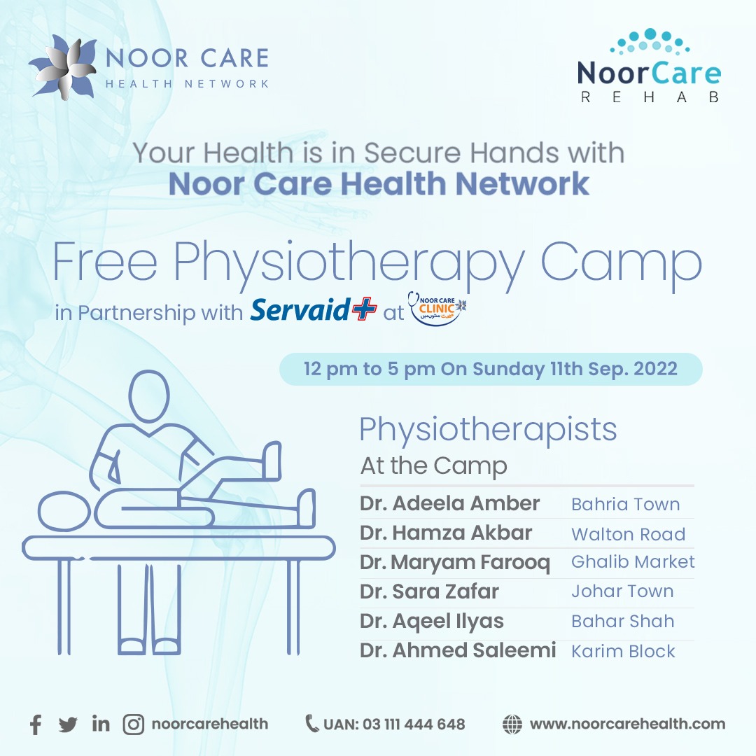 NoorCareHealth's tweet photo. Our highly trained and experienced Physiotherapists are available at the Camps located at Bahria Town, Walton Road, Ghalib Market, Johar Town, Bahar Shah and Karim Block to facilitate you.
#Sehatmintonmain #HealthCare #MedicalCamps #Physiotherapy #Servaid #Pharmacy #QualityCare https://t.co/WYseVsBQz1