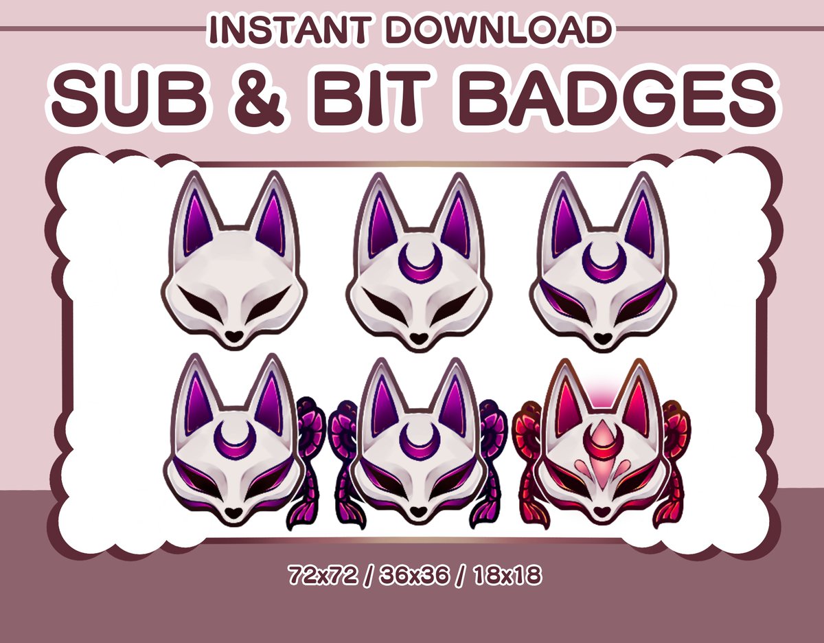 art_ioni's tweet photo. Kitsune Mask sub/bit badges avaliabe in 3 variants on my Etsy 
[https://t.co/T4QyZ2tGDP] 

#twitch #subbadges #bitbadges #kawaii #kawaiicat #neko #vtuber #cutestreamer #cat #emoteartist #twitchstreamer #emote https://t.co/2n7KgOSmmV