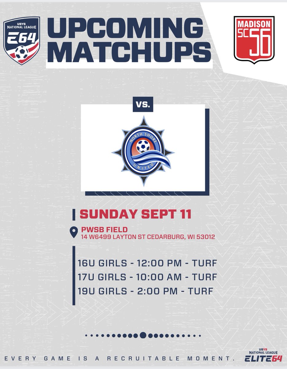 0656ers's tweet photo. Come 👀 us in Cedarburg on Sunday! It is always a great game against our in state rivals! @NationalLeague @ProScoreSoccer @USYouthSoccer @WIYouthSoccer 

⚽️ 2006s @ 10:00 AM ⚽️ https://t.co/DAVr1Xdfy6