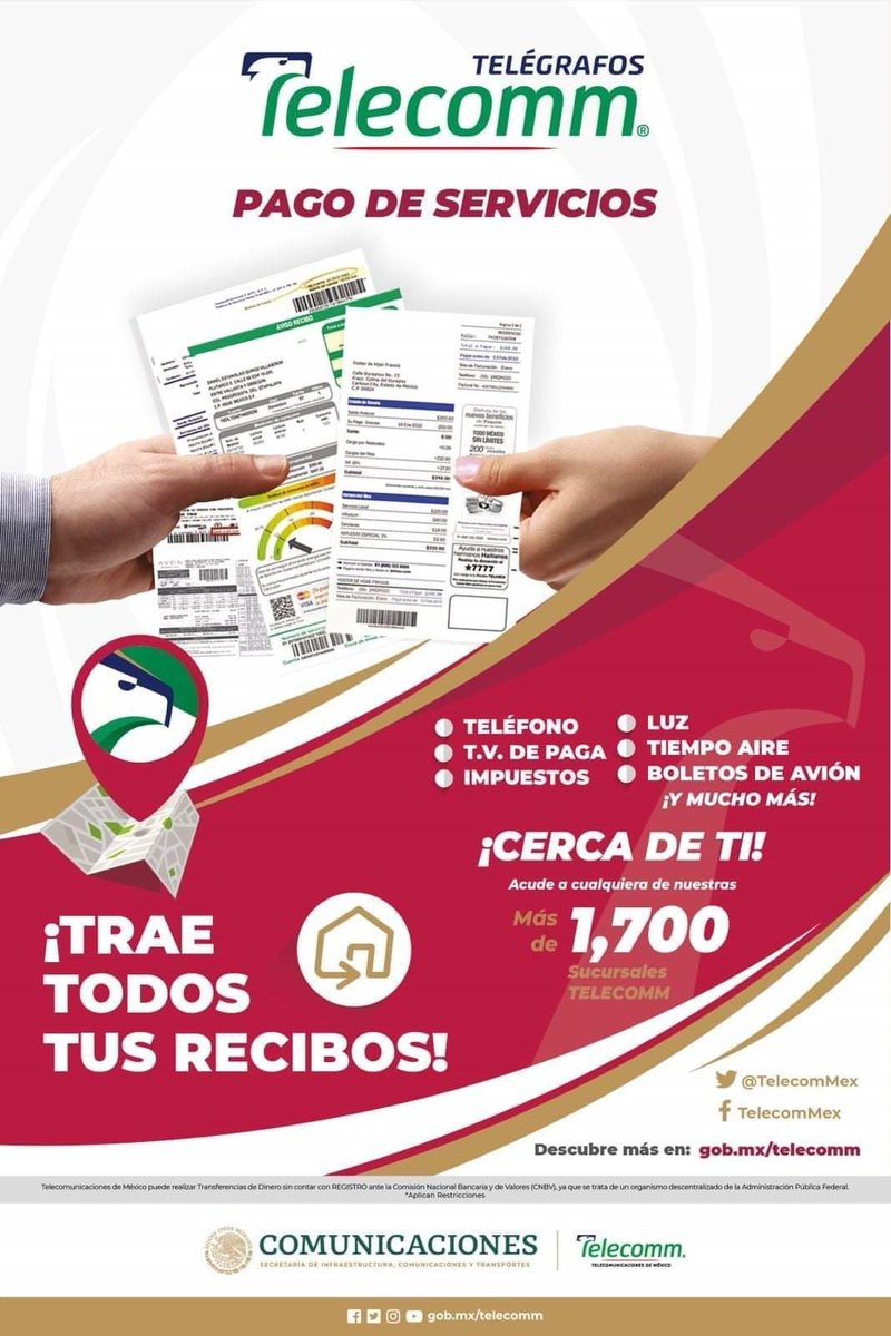 TelecommColima's tweet photo. En las sucursales de Telecomm_Colima puedes realizar el pago de todos tus servicios en un solo lugar, algunos tienen comisión y otros no tienen cobro de comisión, ven un conoce nuestra gama de servicios #TelecommTuMejorOpcion #telecommmascercadeti https://t.co/Zl7m1ROksZ