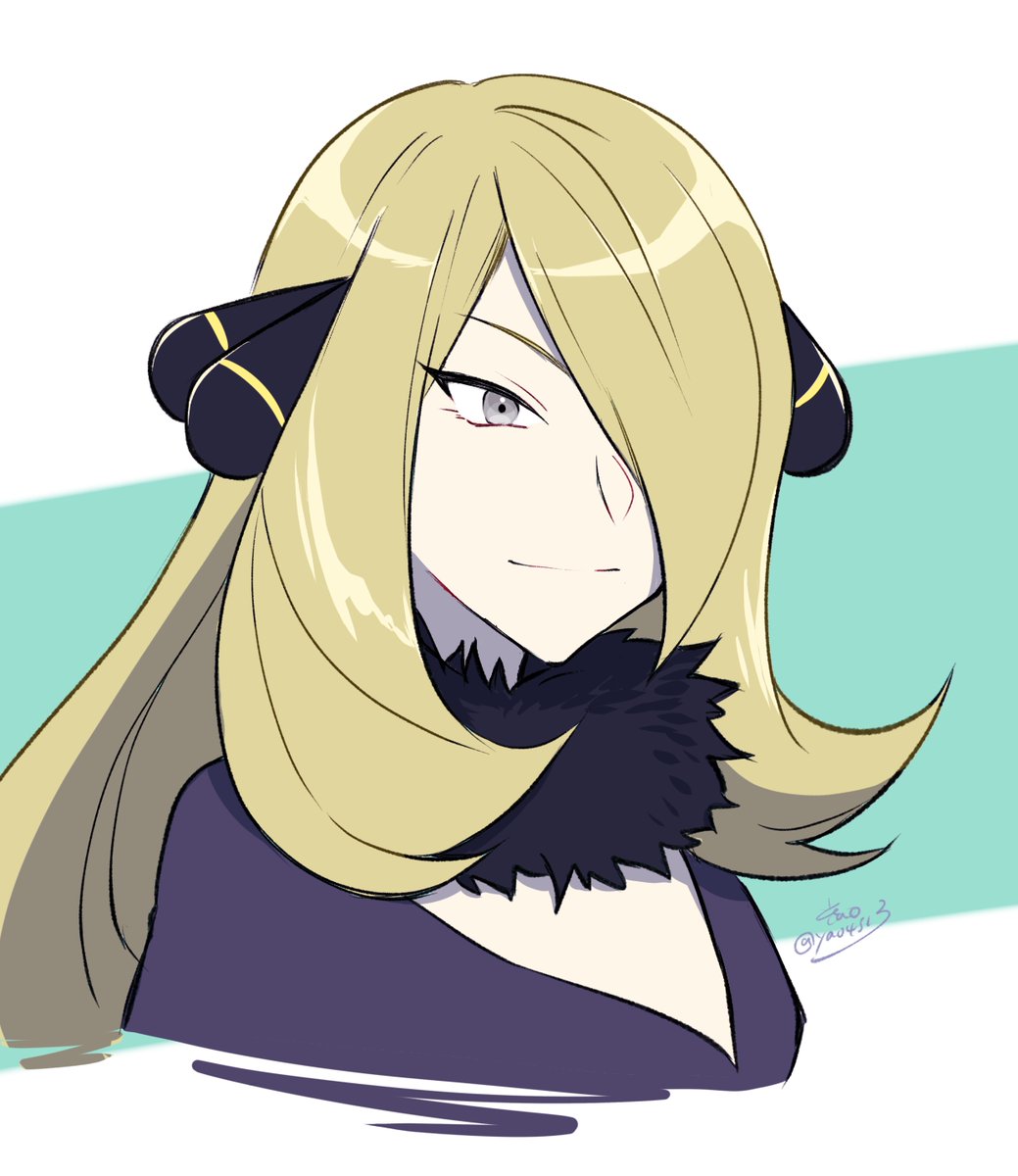 cynthia (pokemon) 1girl solo blonde hair long hair grey eyes hair over one eye closed mouth  illustration images