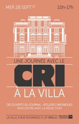 28.09 10h>17h l’équipe du <a href="/Cridelormeau/">Cri de l'Ormeau</a>  s’installe à la Villa Rohannec’h ! 
- 10h / 15h sessions du CRI > présentation coups de 💚 de la #rédaction places #spectacles à gagner
- 14h / 16h rédigez votre chronique de disque ou livre
<a href="/CrousBretagne/">Crous Bretagne</a> <a href="/UnivRennes_2/">Université Rennes 2</a> @LyceeRenan