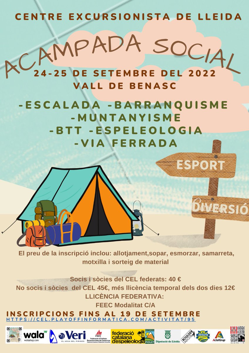 cel_lleida's tweet photo. 📢📢📢 Molt bones a tots/es ‼️
✅ 👉 Ja tenim a punt i organizada tota la cartellera activitats de la propera #acampadasocial a la vall de #benasc 🏕🤸♂️🧗♂️🚵♀️ #nothoperdis
🎯 Consulteu tota la info - Inscripcions al link de la biografía
#centreexcursionistadecatalunya #feec https://t.co/zRDsFRlKcK