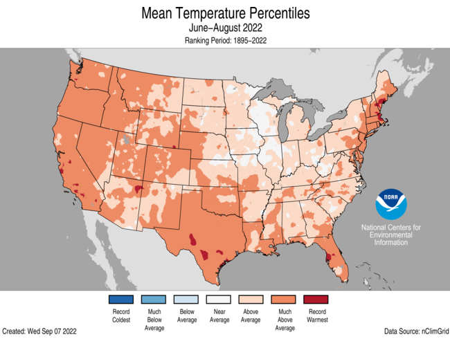 .@NOAA: The U.S. just sweltered through its 3rd-hottest summer in 128 years. August 2022 was also quite warm and marked by historic flash flooding events. #climate #StateofClimate More: bit.ly/3RMTMSr