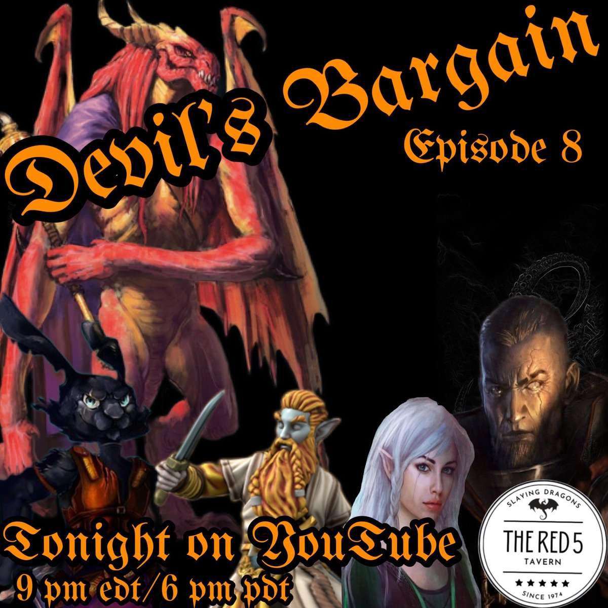 Red5Tavern's tweet photo. Please join us tonight for the exciting continuation of #DevilsBargain with #DungeonMaster Charles, Kazara the #harengon, Eldron the #WoodElf, Kayleesha the #MoonElf, and Irsch the #Reborn. Will Kazara steal the ship? Will Kayleesha free the slaves? What about the #SeaHag? #DnD https://t.co/JG7sKI8A1g