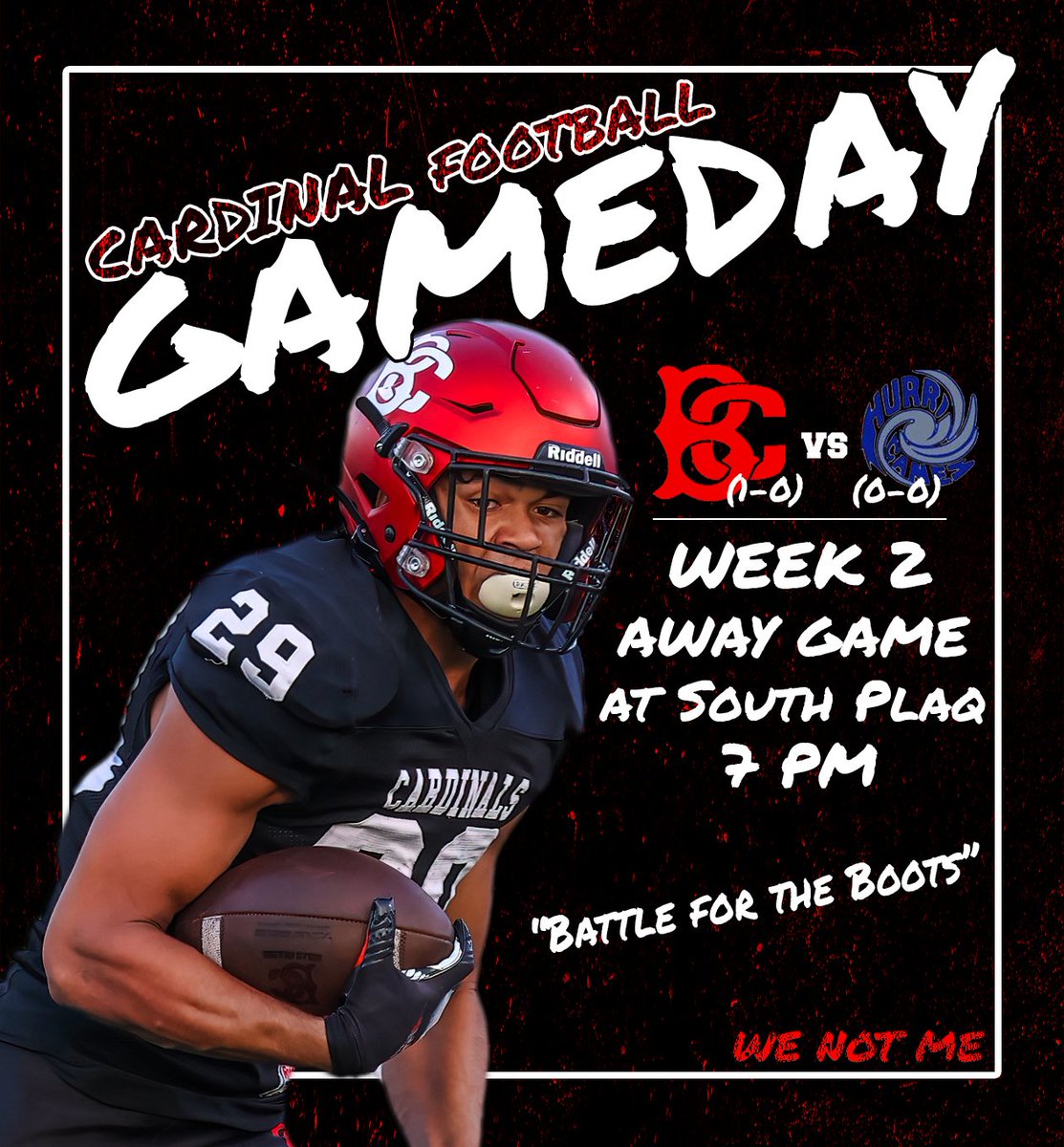 bchscardinals's tweet photo. GAMEDAY!!! Parish rivalry game tonight at 7PM at South Plaquemines! #BattleForTheBoots https://t.co/VHQWJePezs