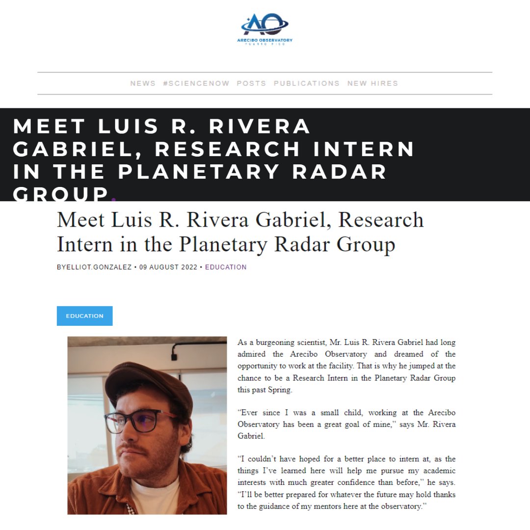 NAICobservatory's tweet photo. Have you ever dreamed of working as an intern at one of the most historically important telescopes in the world? Rivera shares his experience as an intern with the planetary radar group [@areciboradar] at the Arecibo Observatory. #AOScienceNow  #TeamRadar https://t.co/20THw7EOEG https://t.co/bYMEsSsIjQ