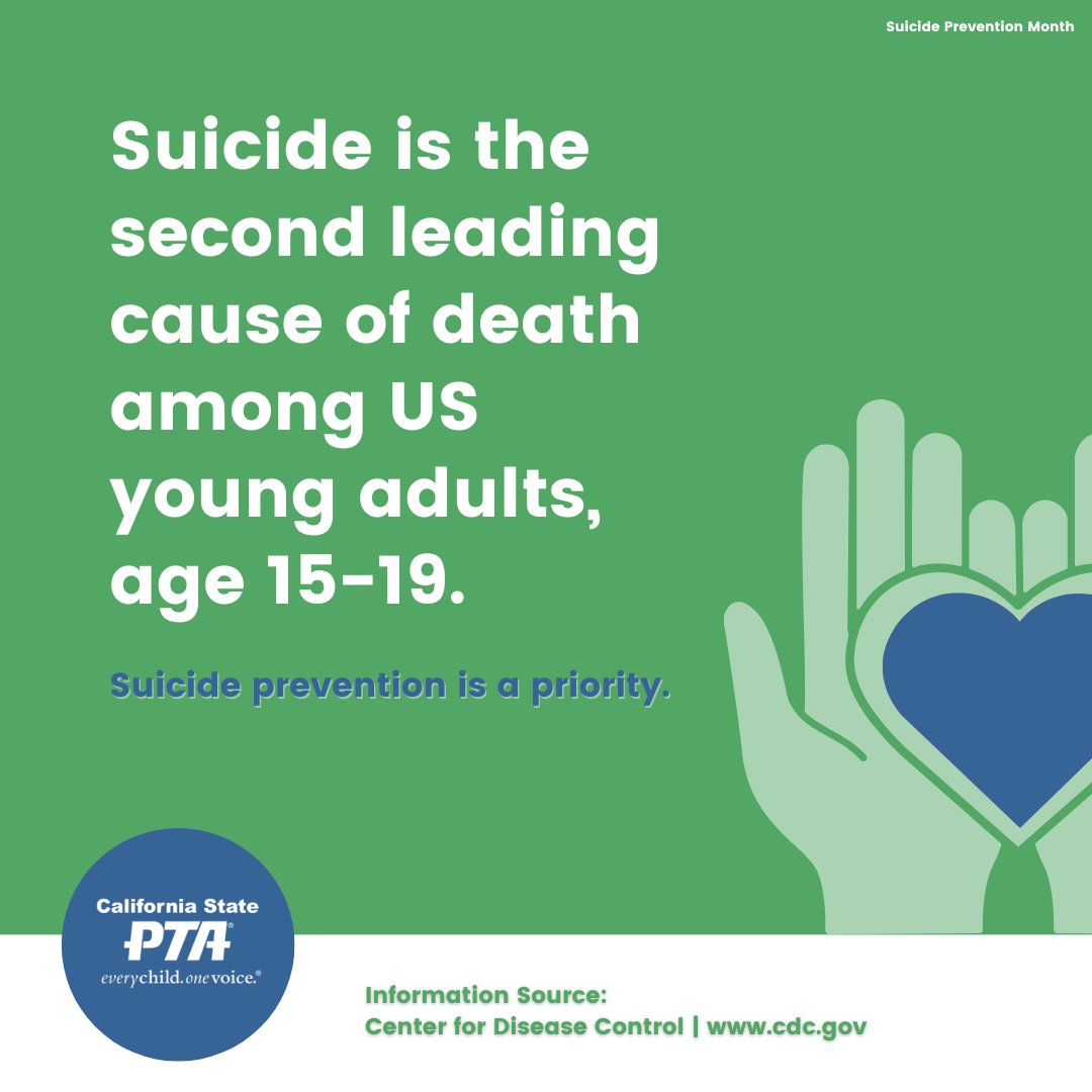 September is Suicide Prevention Month. Everybody has a role to play in preventing suicide. Visit our website at: zcu.io/mPv1  for resources, including warning signs, ways to begin a conversation with someone, hotline numbers, and more.  #PTA4Kids #SuicidePrevention