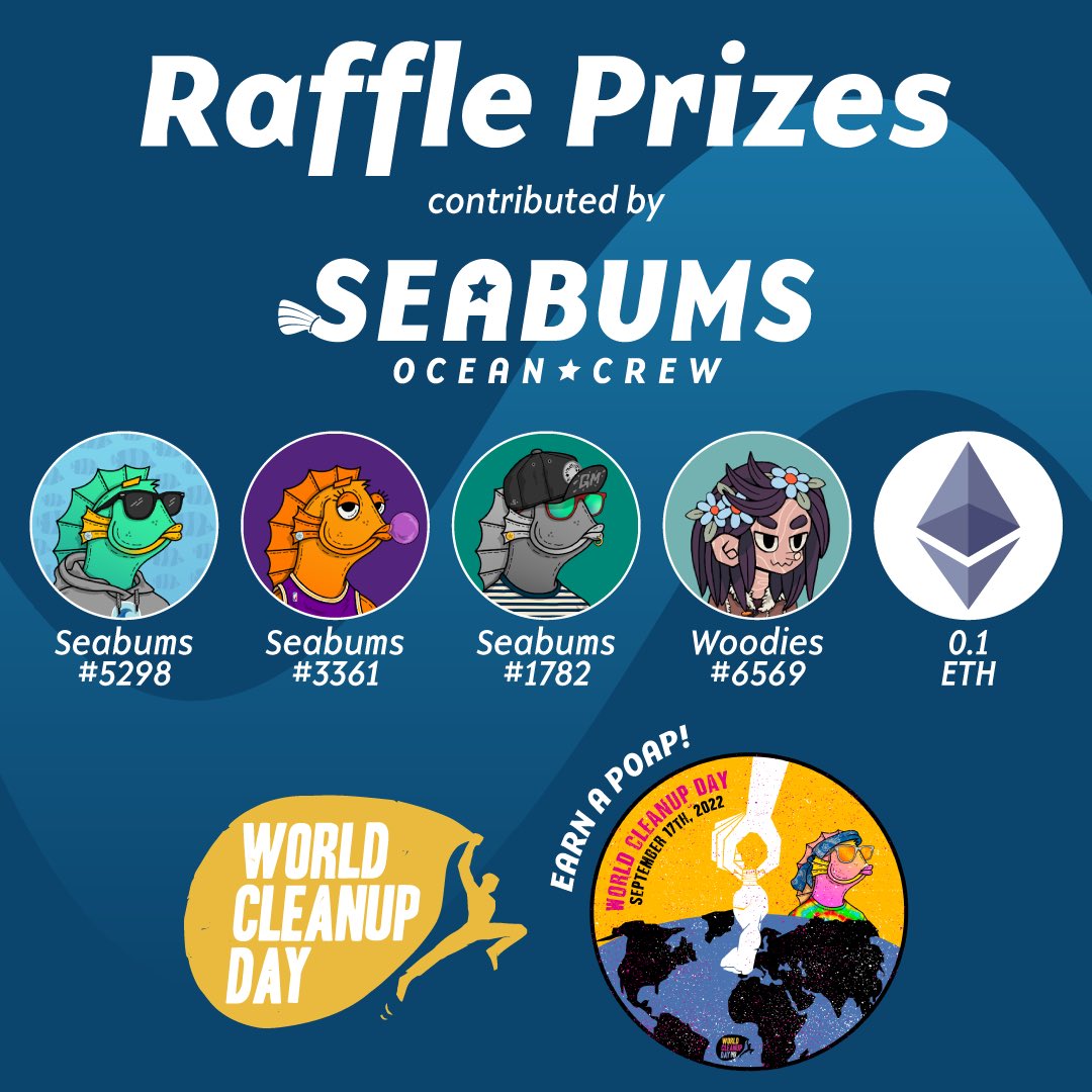 Our friends have all generously donated raffle prizes to the giveaway pool for everyone who completes a clean up activity, claims the event POAP, and uses it to enter the raffle! Sign up today and good luck!
#WorldCleanupDay
#NFTSforGood

docs.google.com/forms/d/e/1FAI…