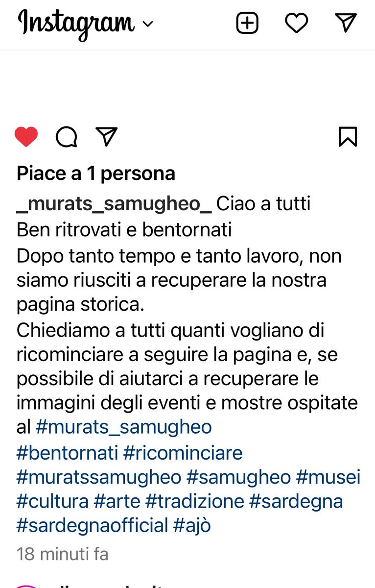Il <a href="/MuseoTessile/">murats samugheo</a> è tornato su Instagram 
Seguiteci numerosi 💪